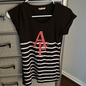 Size medium brown AF white striped shirt sleeve t-shirt